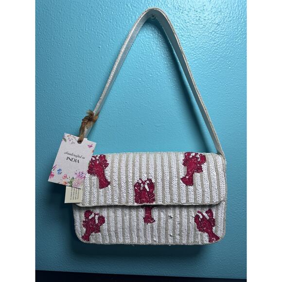 VIRAL TIKTOK HTF HANDCRAFTED IN INDIA BEADED LOBSTER BAG “BEAUTIFUL” - Picture 5 of 11